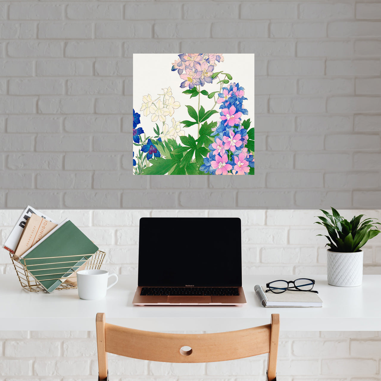 Blue and Pink Flowers Canvas Wall Art