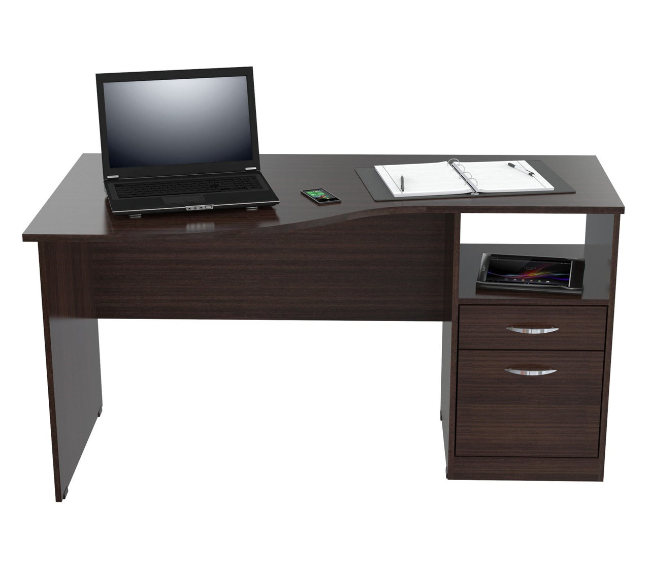 Espresso Finish Wood Curved Top Writing Desk-2
