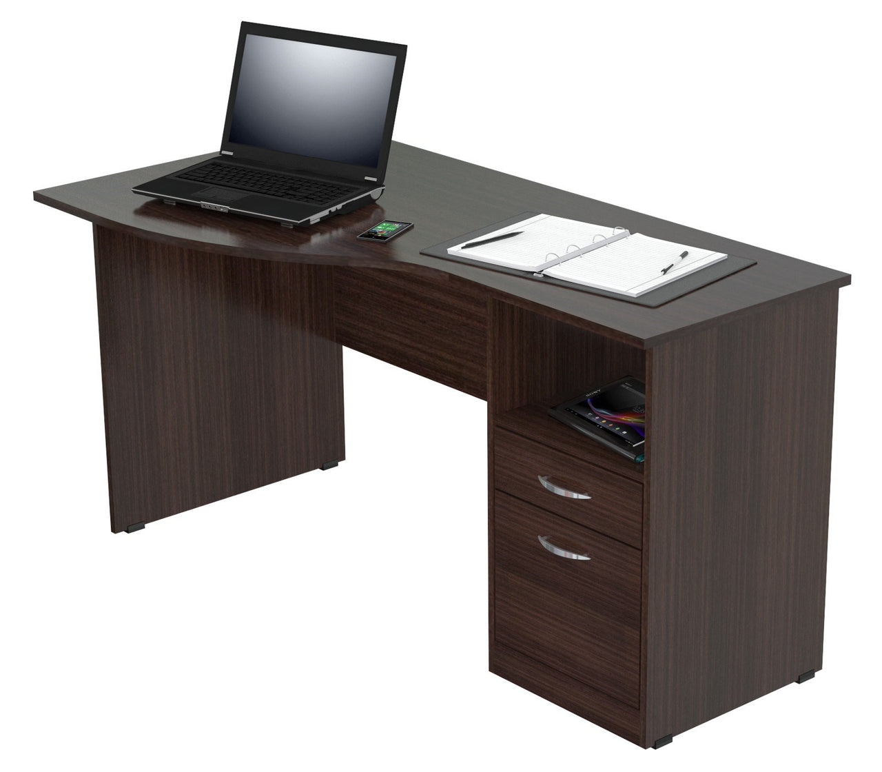 Espresso Finish Wood Curved Top Writing Desk-3