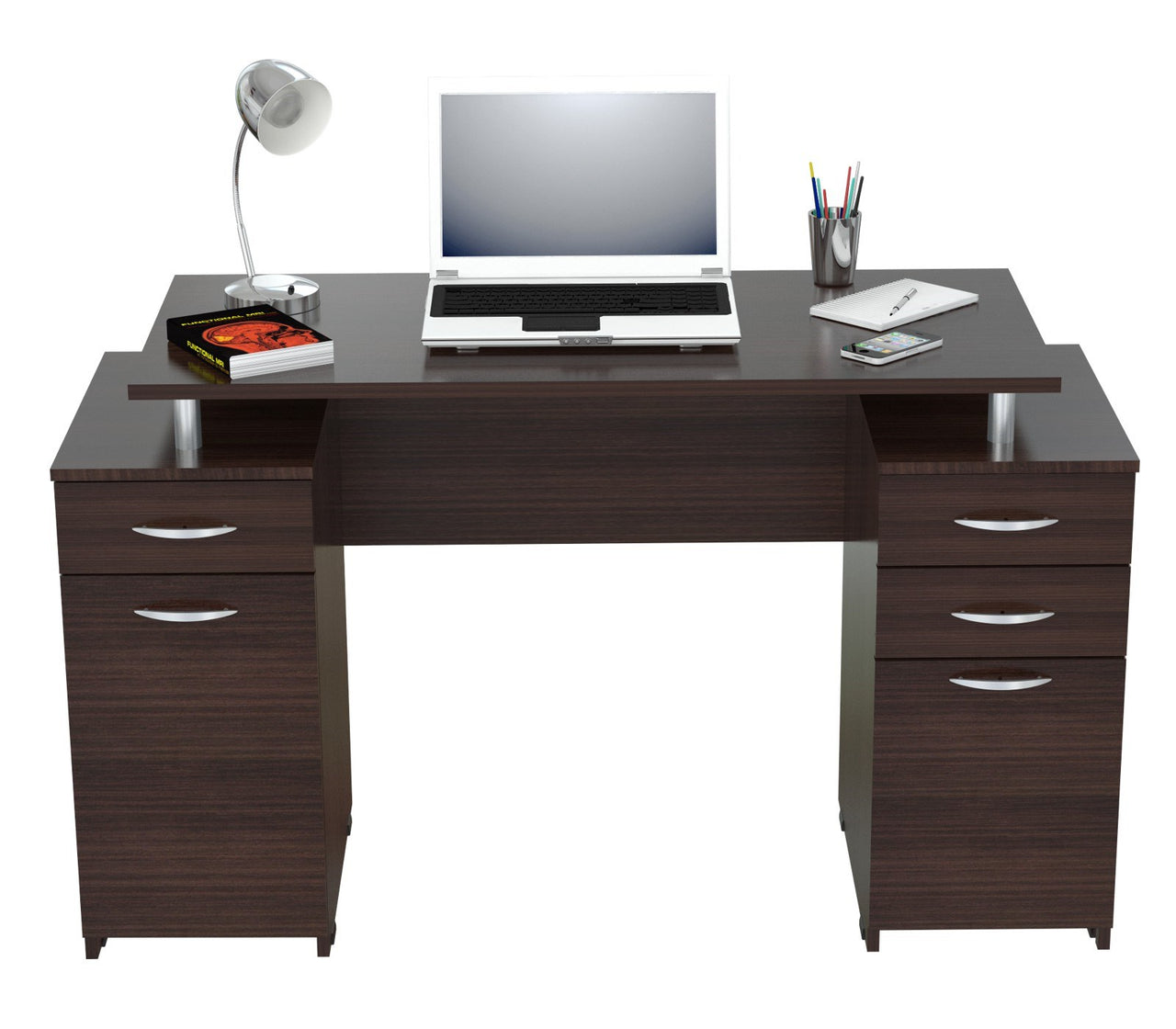 Espresso Finish Wood Computer Desk with Four Drawers-2