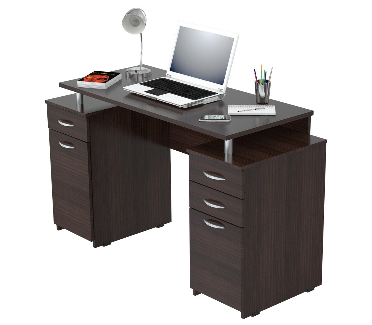 Espresso Finish Wood Computer Desk with Four Drawers-3