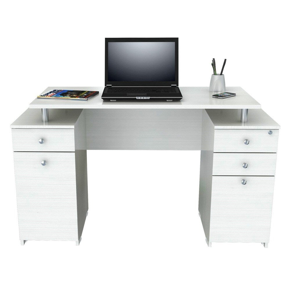 White Finish Wood Computer Desk with Four Drawers-0