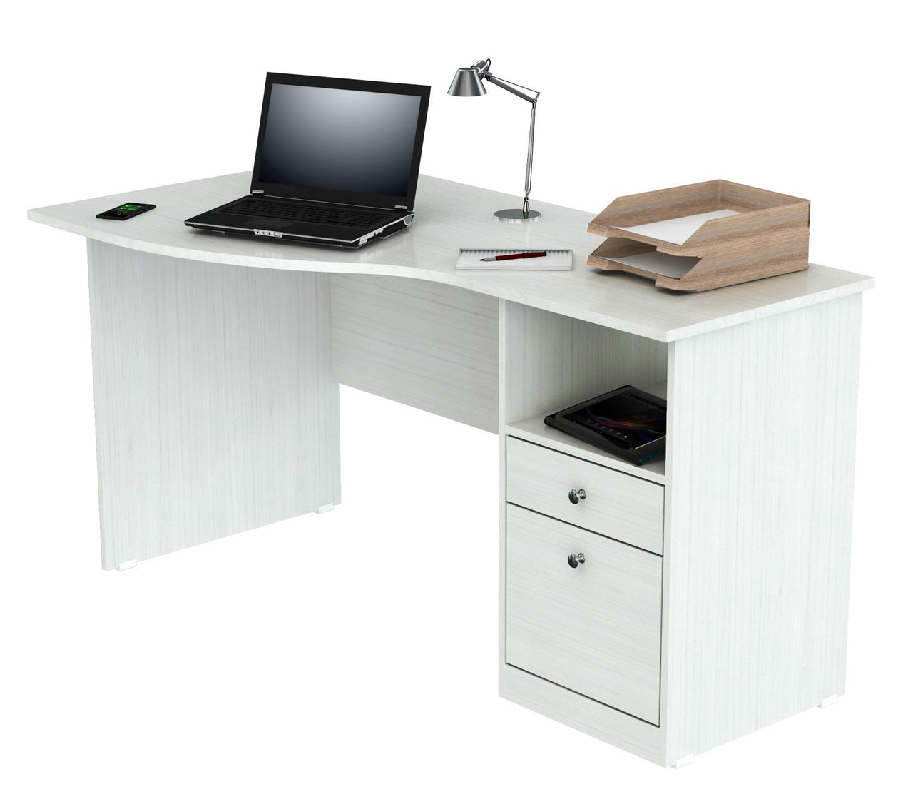 White Finish Wood Curved Top Writing Desk-3