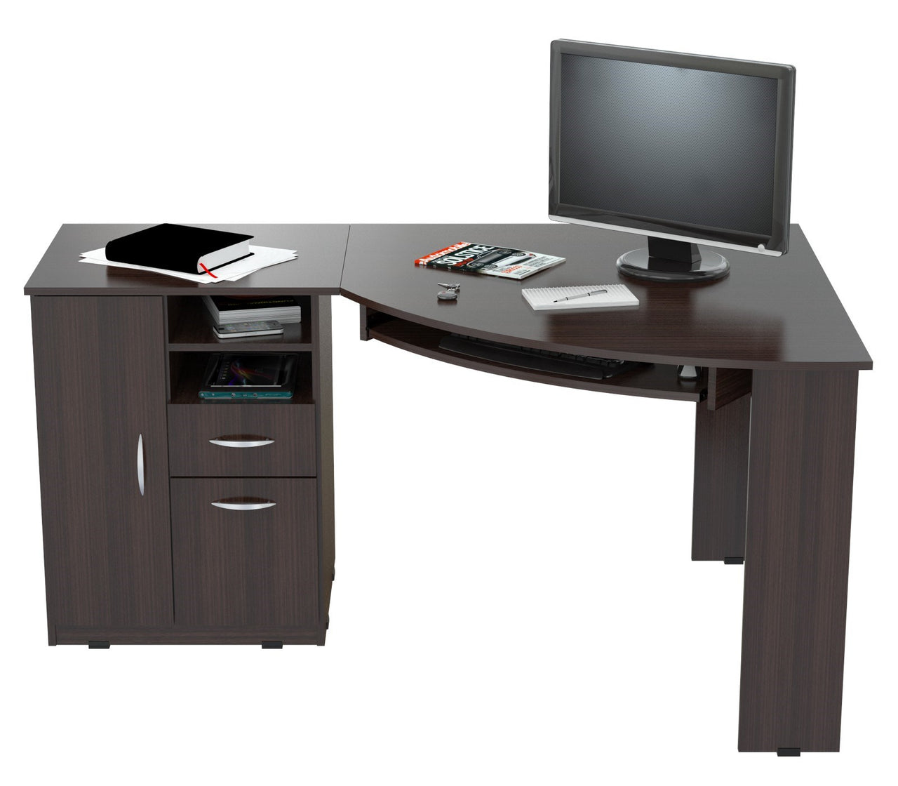 Espresso Finish Wood L Shape Corner Computer Desk-1