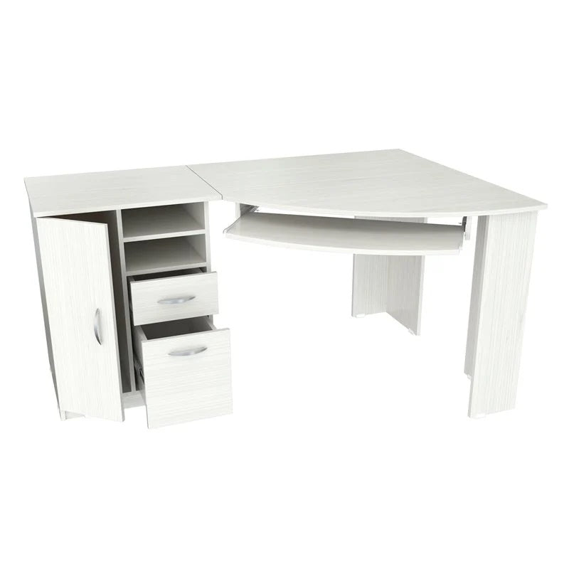 White Finish Wood L Shape Corner Computer Desk-1