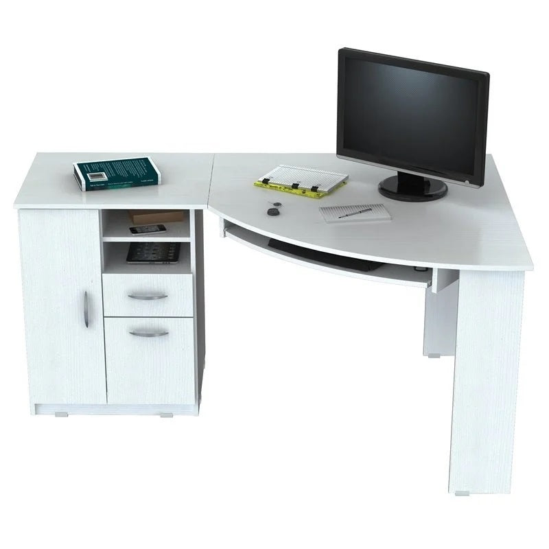 White Finish Wood L Shape Corner Computer Desk-2