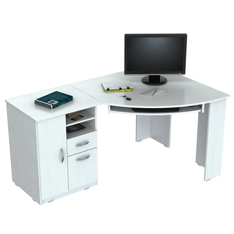White Finish Wood L Shape Corner Computer Desk-3