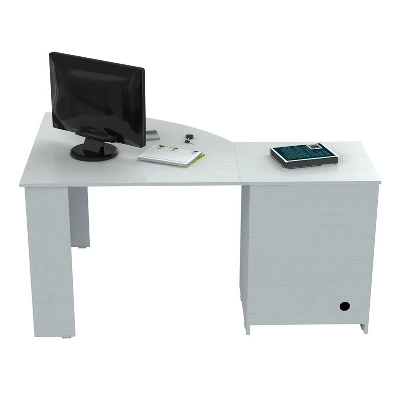 White Finish Wood L Shape Corner Computer Desk-5
