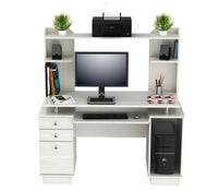 Thumbnail for White Finish Wood Computer Desk with Hutch-0