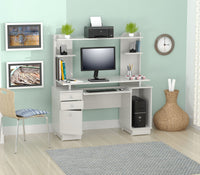 Thumbnail for White Finish Wood Computer Desk with Hutch-3
