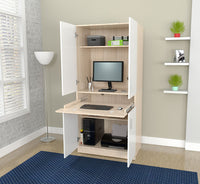 Thumbnail for White and Natural Finish Wood Computer Hutch Desk-0
