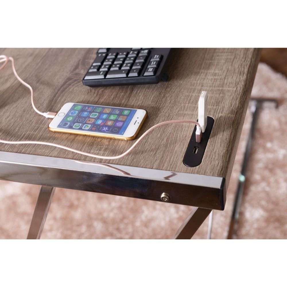 Cool Oak and Chrome USB Desk-5
