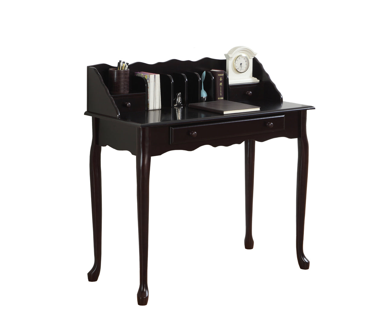 18" Dark Brown Peninsula Secretary Desk With Two Drawers-0