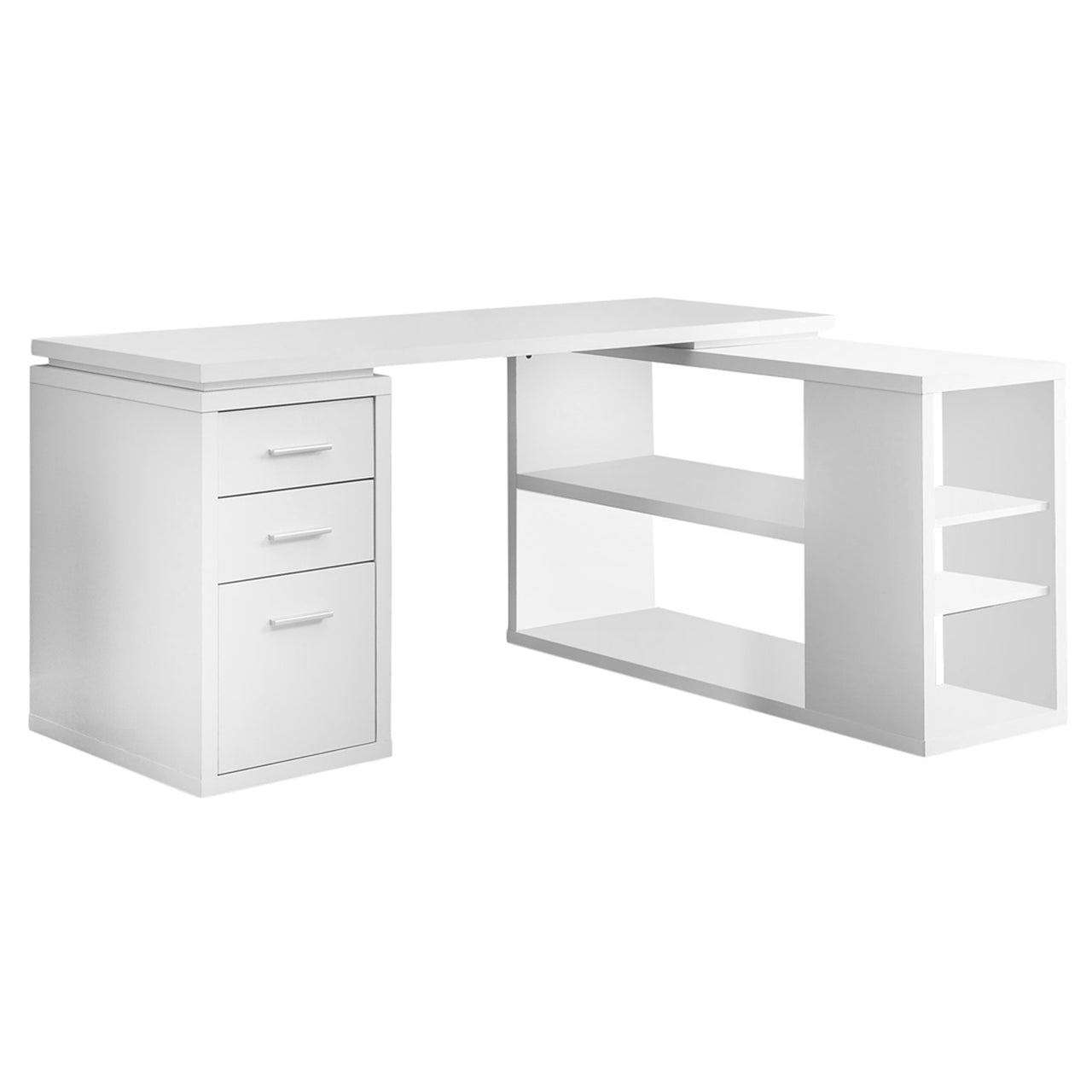 47" White L-Shape Computer Desk With Three Drawers-0
