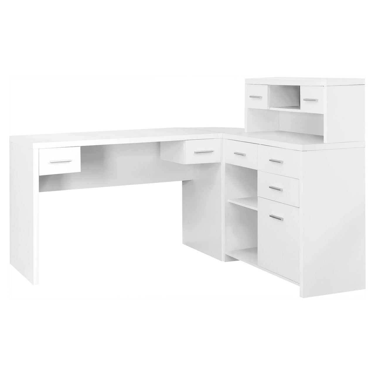 59" White L-Shape Computer Desk With 8 Drawers-0