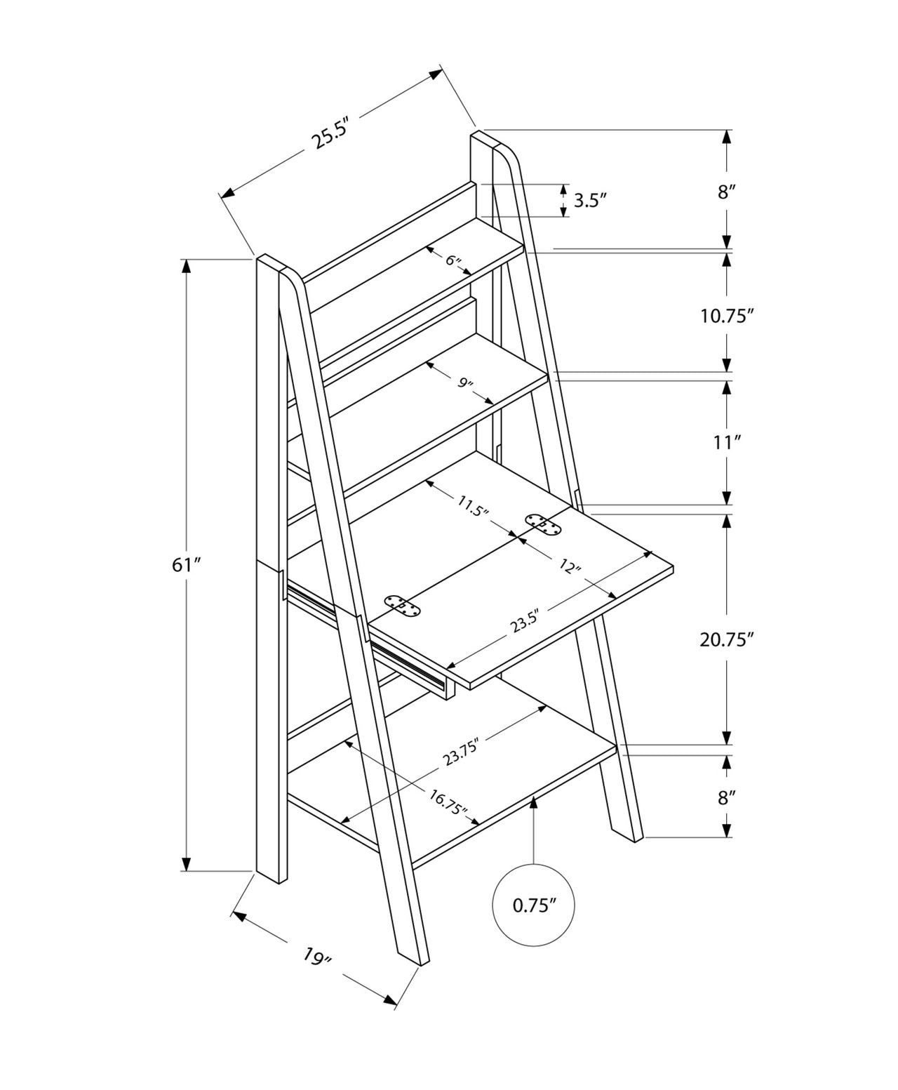19" White Rectangular Ladder Desk-2