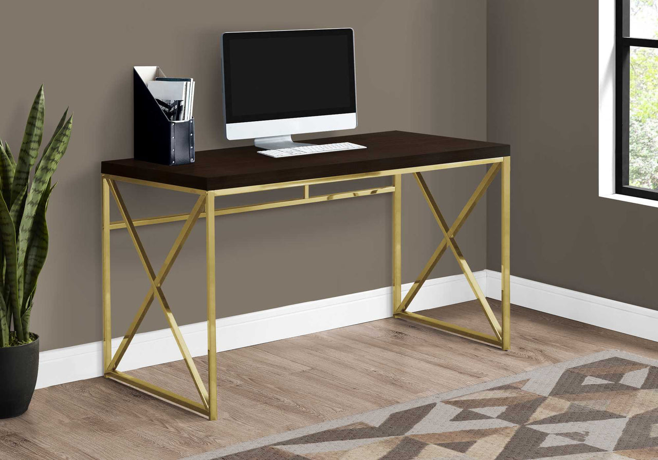 Modern Gold and Walnut Finish Computer Desk-0