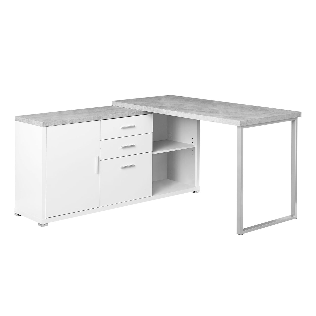 57" Grey L-Shape Computer Desk With Three Drawers-0