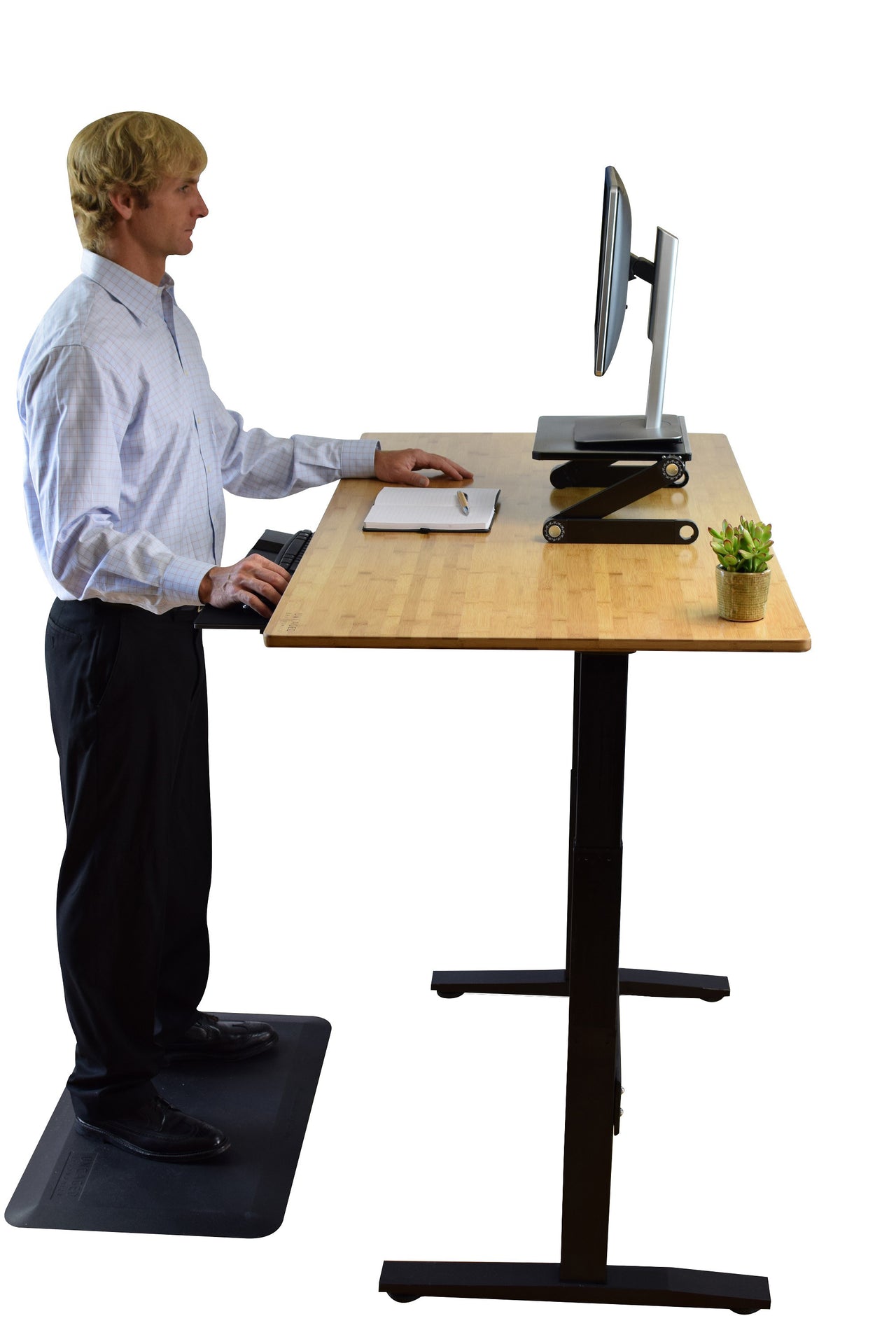 Natural Bamboo Dual Motor Electric Office Adjustable Computer Desk-2