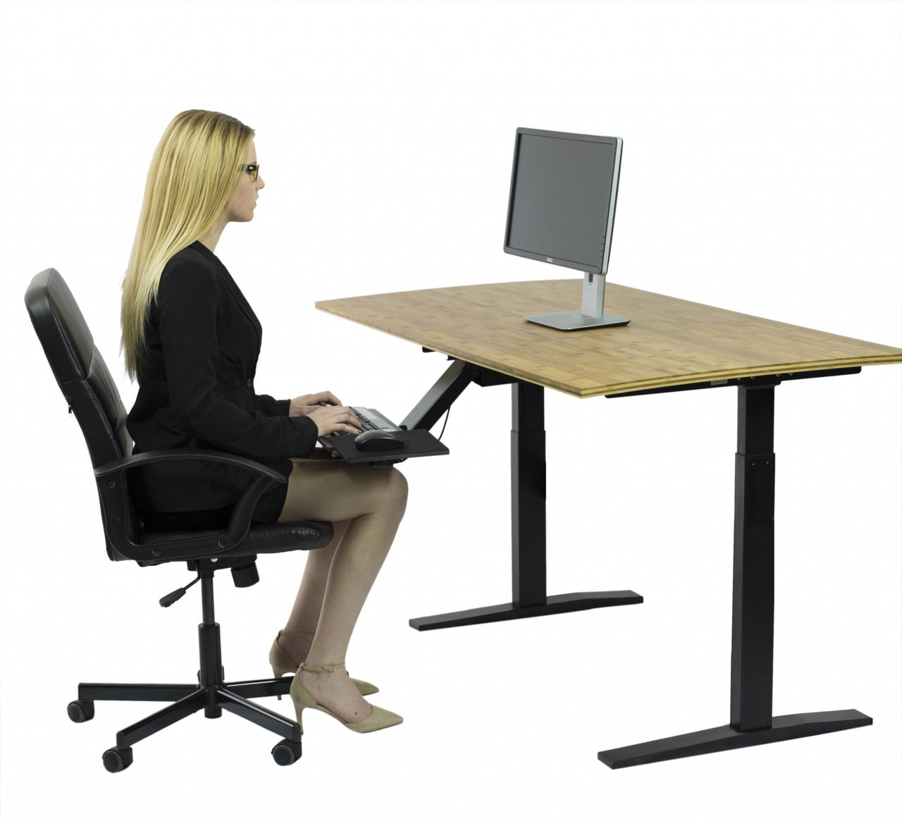 Black and Natural Bamboo 45" Dual Motor Electric Office Adjustable Computer Desk-2