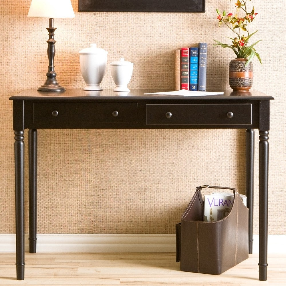 Satin Black Desk with Drawers-0