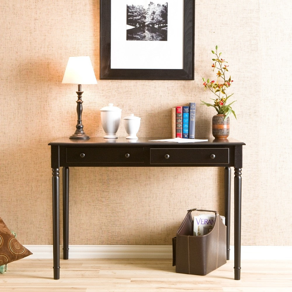 Satin Black Desk with Drawers-1