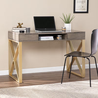 Thumbnail for Modern Gray and Gold Writing Desk with Storage-0