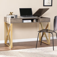 Thumbnail for Modern Gray and Gold Writing Desk with Storage-1