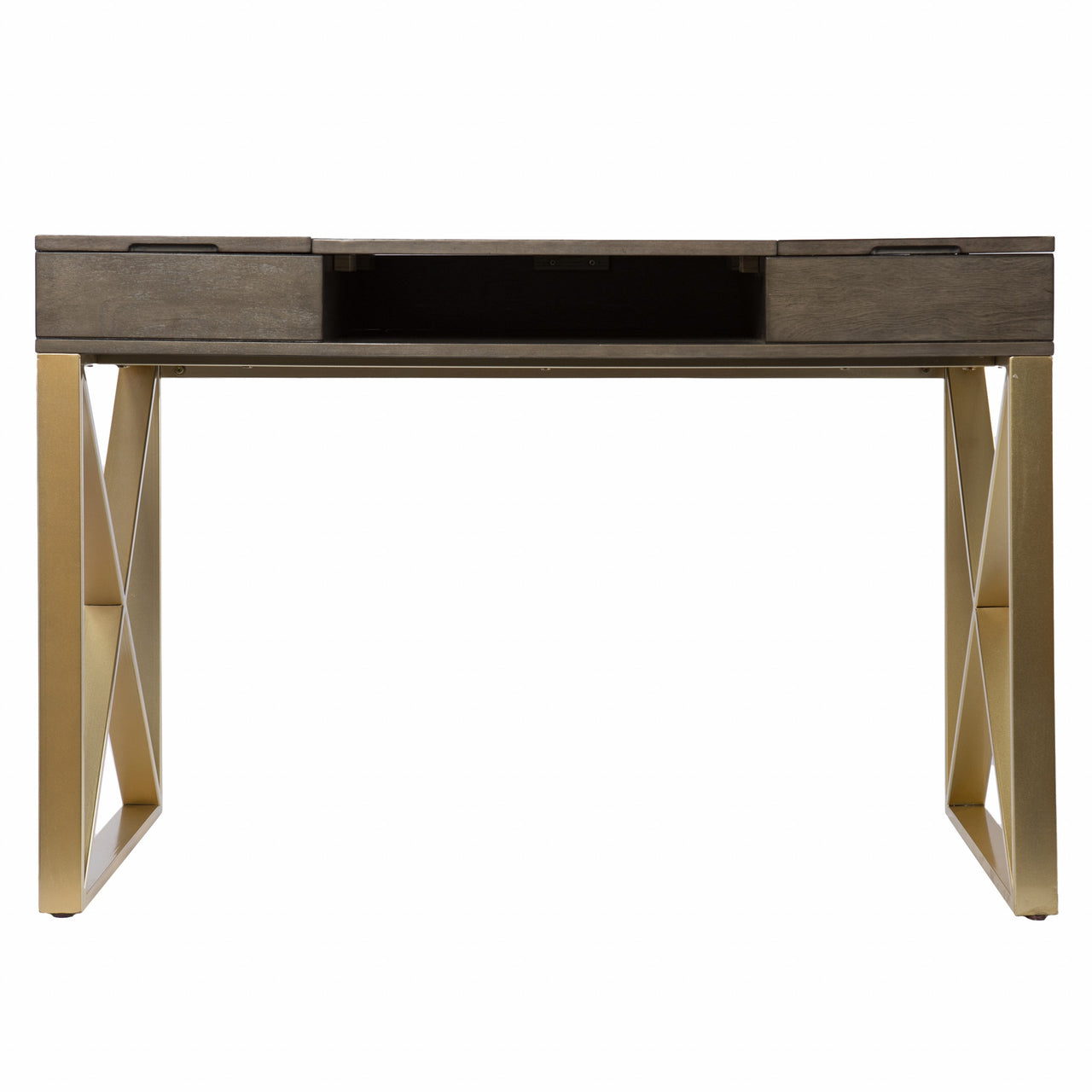Modern Gray and Gold Writing Desk with Storage-2