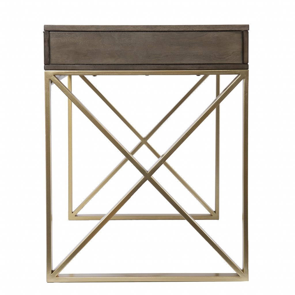 Modern Gray and Gold Writing Desk with Storage-4