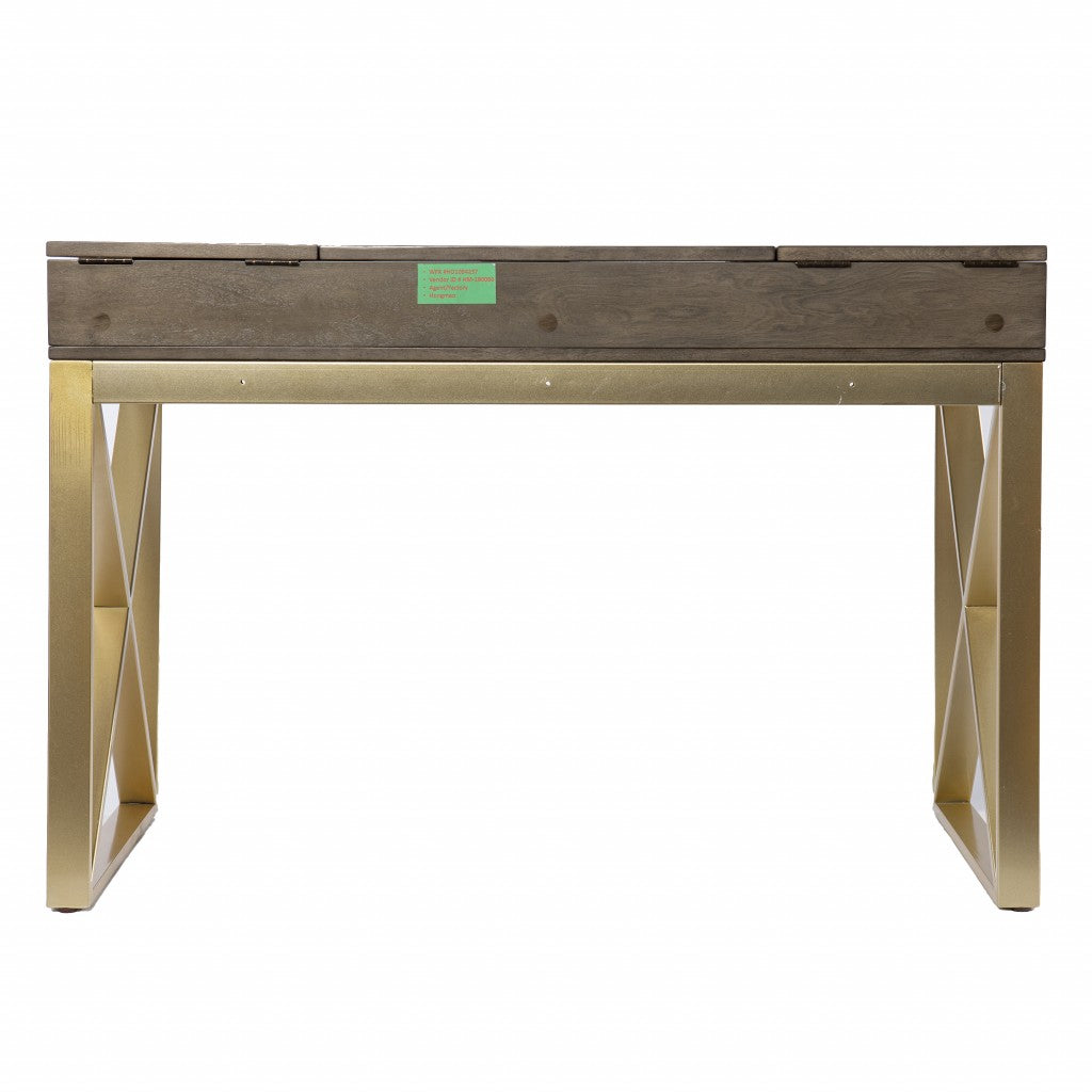 Modern Gray and Gold Writing Desk with Storage-5