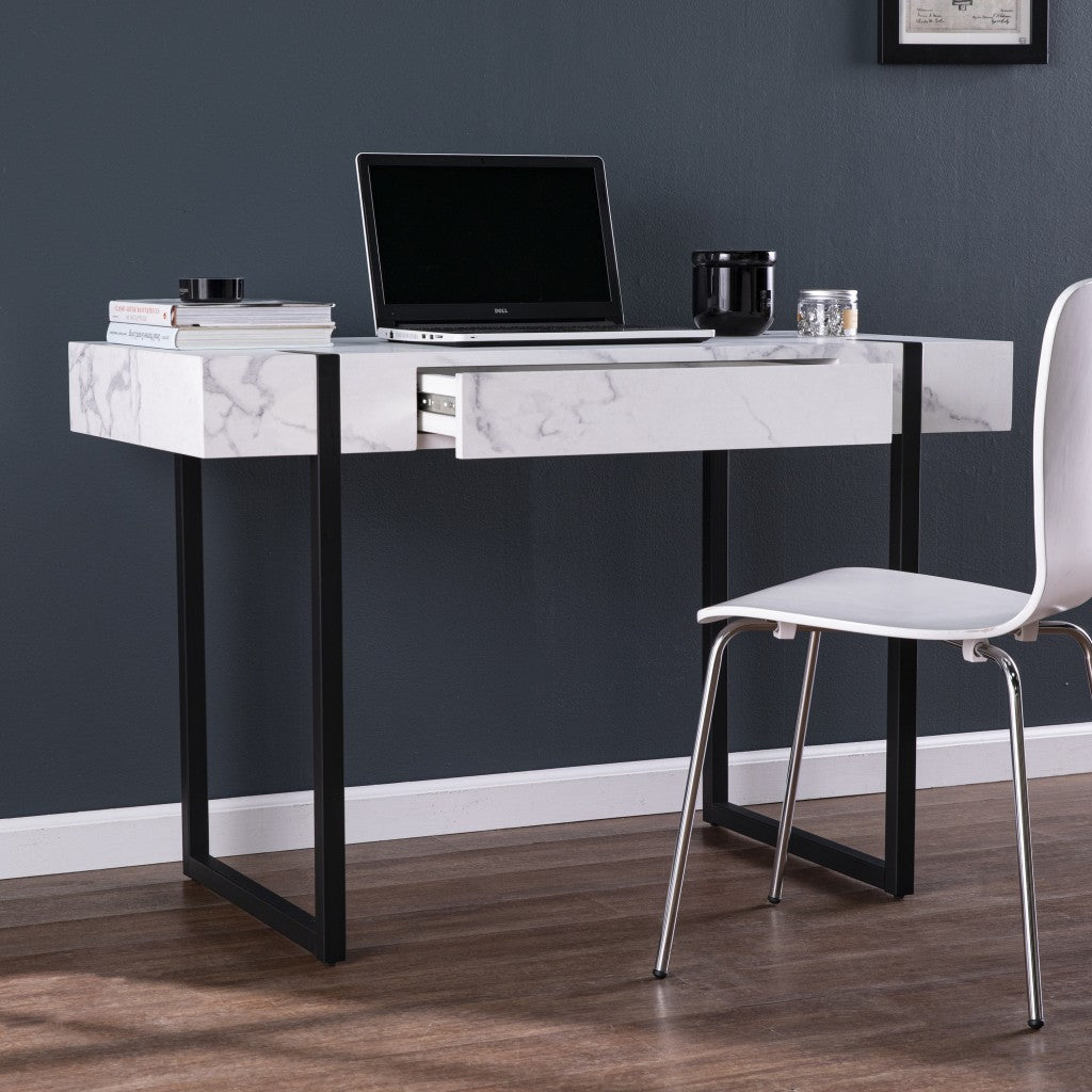 White Faux Marble Topped Desk-2