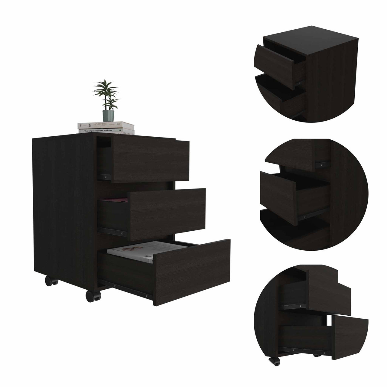 Black Three Drawer Rolling Cabinet-4