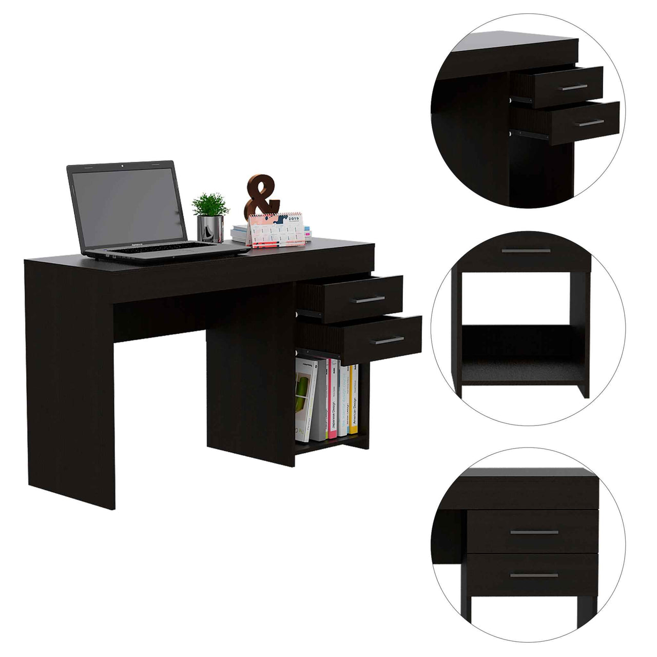 Deon Black Two Drawer Computer Desk-3