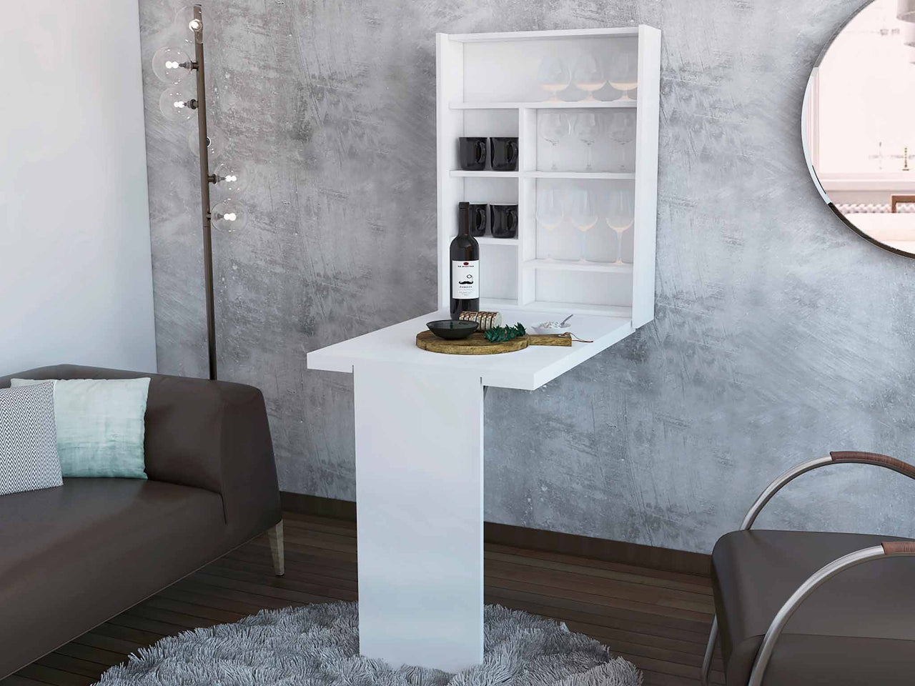 Modern White Retractable Desk or Bar Cabinet-2