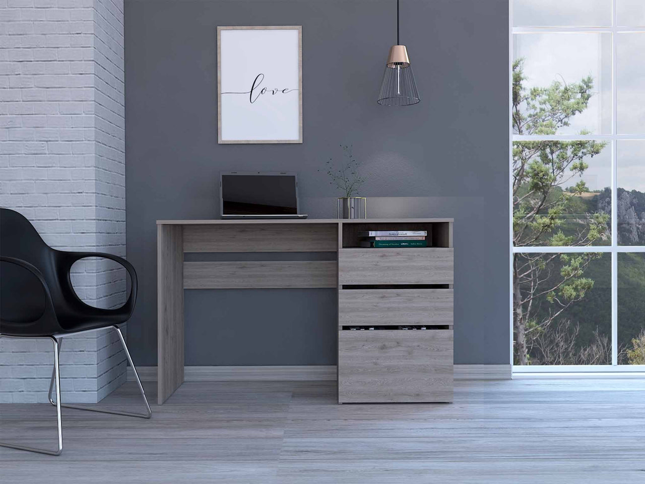 Echo Light Gray Computer Desk with Three Drawers-2