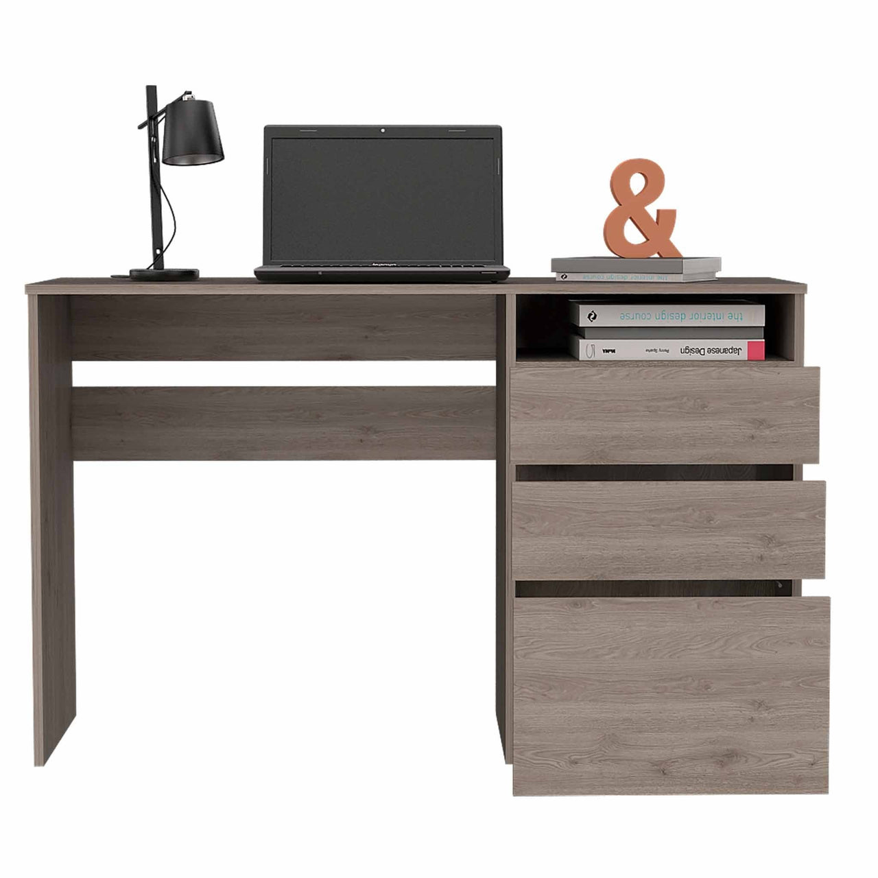 Echo Light Gray Computer Desk with Three Drawers-4