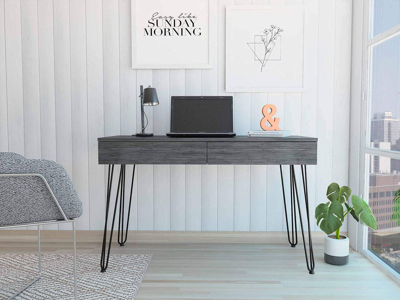 Roxy Gray Computer Desk with Two Drawers-0