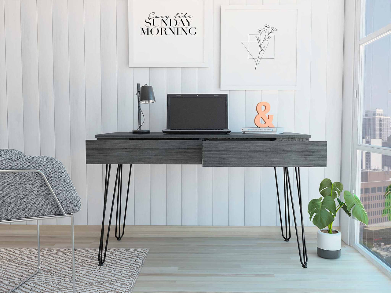 Roxy Gray Computer Desk with Two Drawers-2