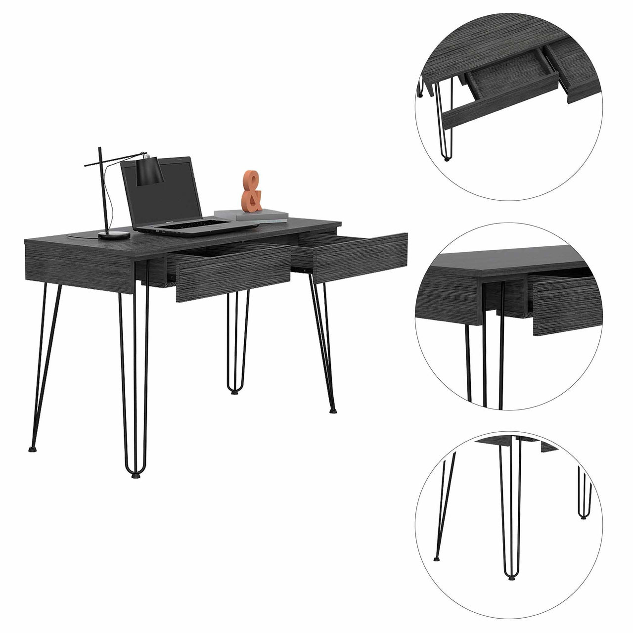 Roxy Gray Computer Desk with Two Drawers-3