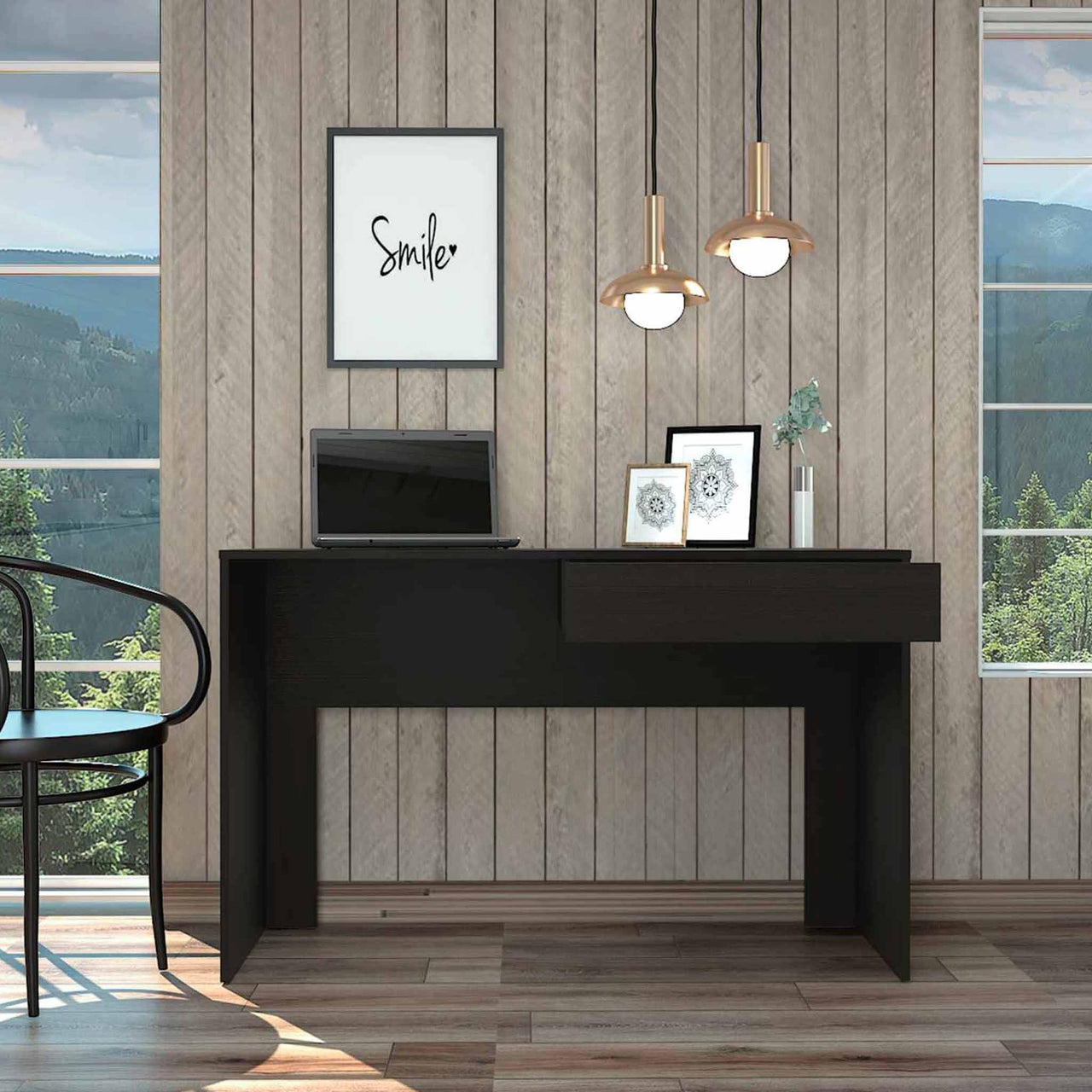 Clio Black Computer Desk with Drawer-2