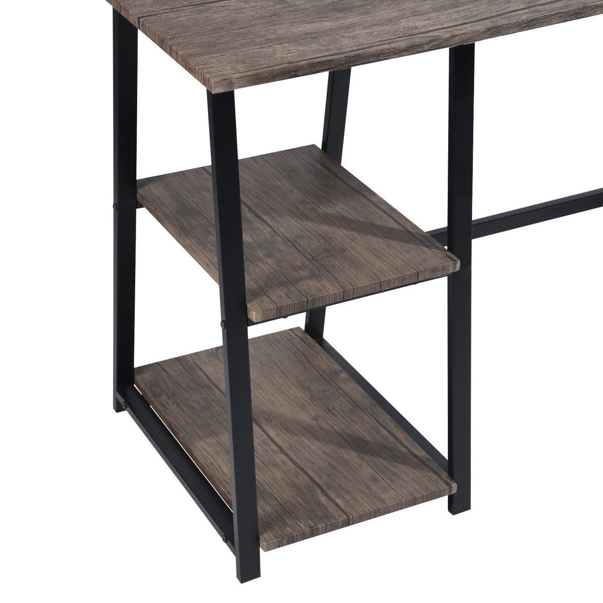 Modern Home Office Computer Table With Storage Shelves - Vintage Brown-3