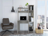 Thumbnail for Modern Light Gray Office Desk with Storage Cabinet-0
