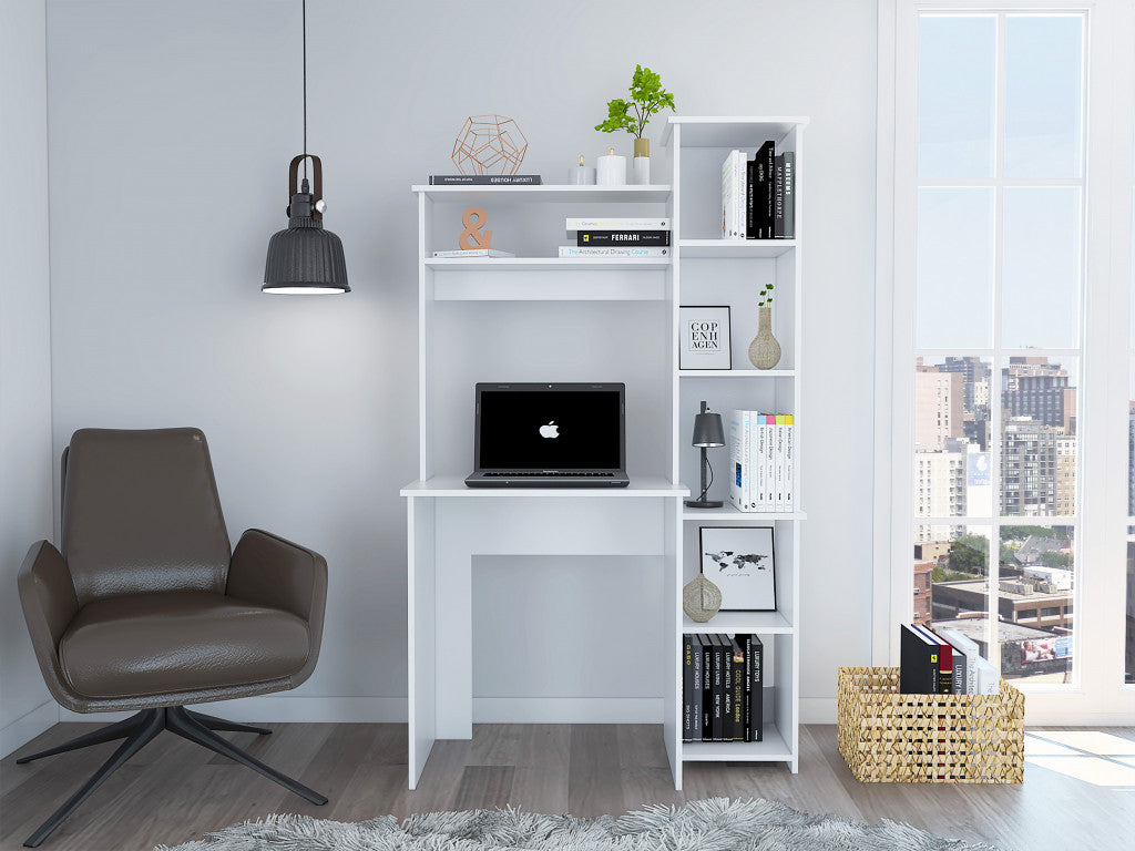 Modern White  Office Desk with Storage Cabinet-0