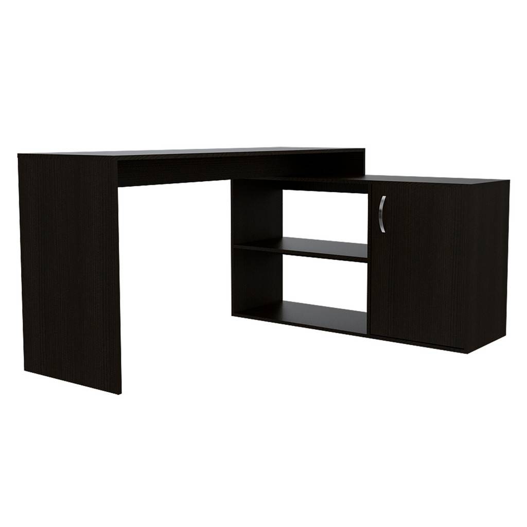 Sleek Black Wengue L Shape Office Desk-1