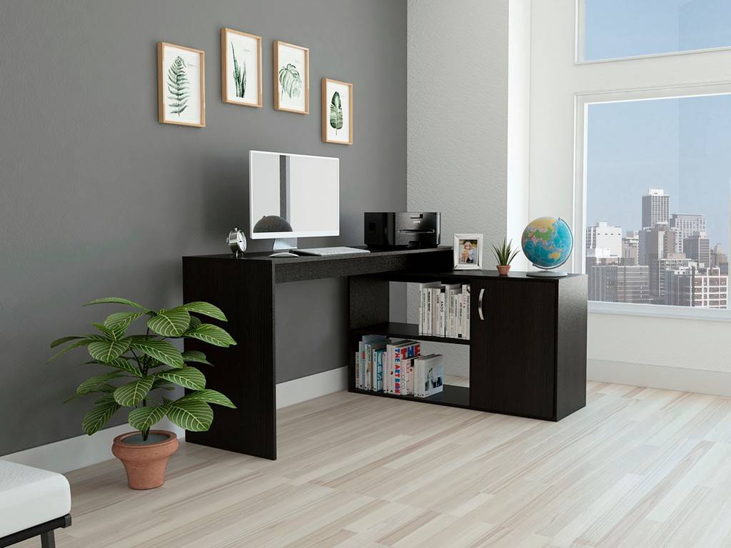 Sleek Black Wengue L Shape Office Desk-2