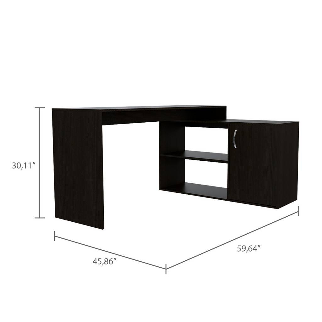 Sleek Black Wengue L Shape Office Desk-3
