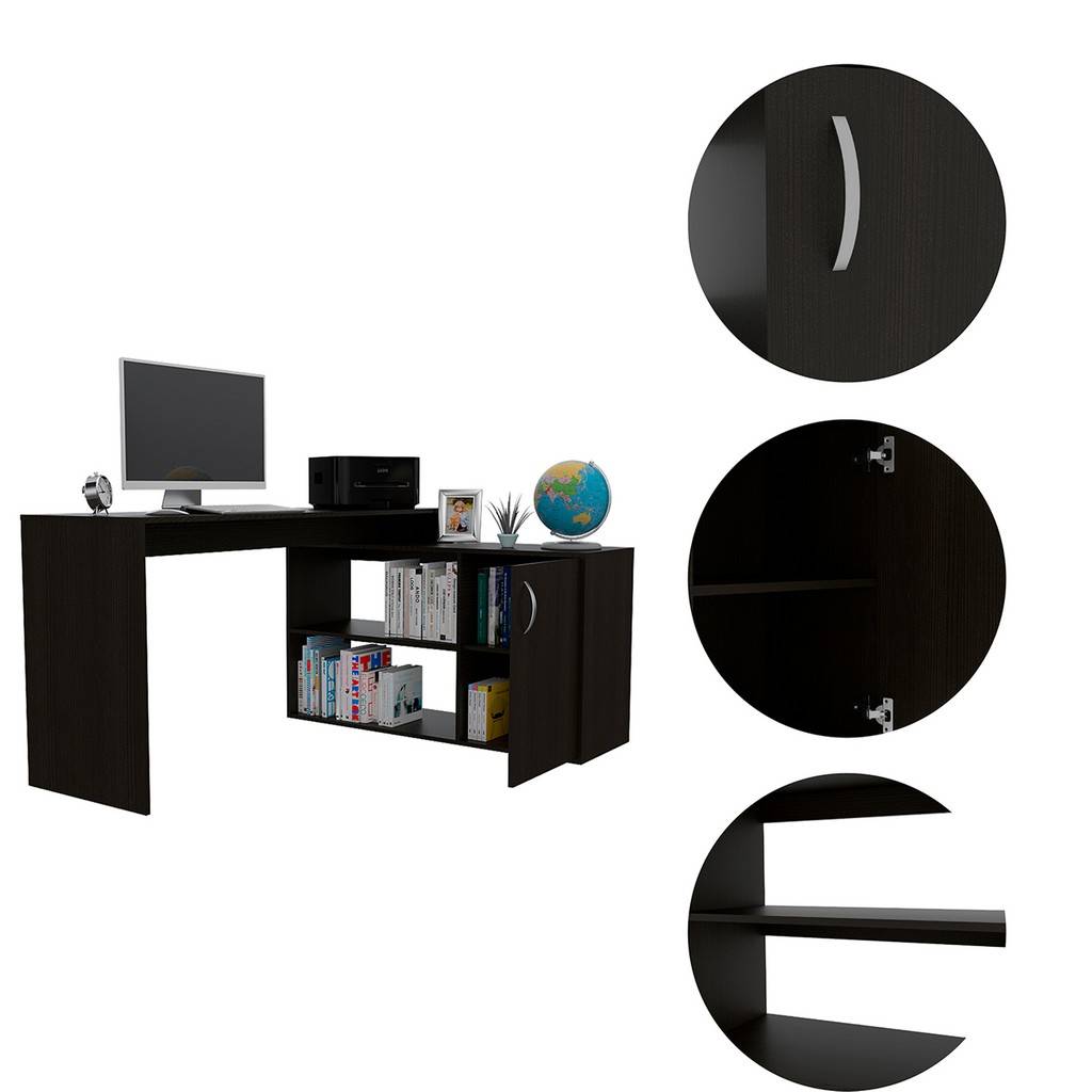 Sleek Black Wengue L Shape Office Desk-4